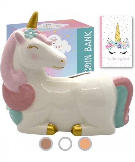 Unicorn Piggy Bank for Girls | Ceramic Piggy Bank w/ Rubber Stopper | Free Printable Saving Tracker | Girls Piggy Bank Girls ...