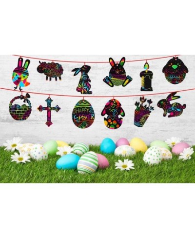 Easter Scratch Art for Kids 24pcs Easter Eggs Bunny Chick Ornament Magic Scratch Paper Art for Easter Decoration Party Suppli...