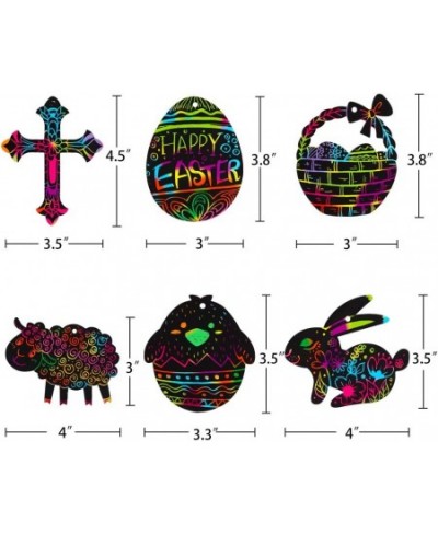 Easter Scratch Art for Kids 24pcs Easter Eggs Bunny Chick Ornament Magic Scratch Paper Art for Easter Decoration Party Suppli...