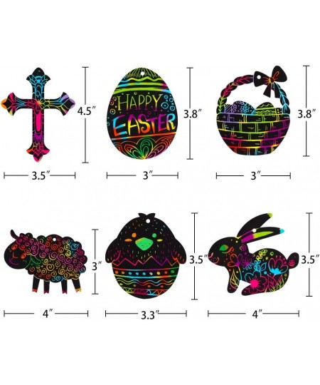 Easter Scratch Art for Kids 24pcs Easter Eggs Bunny Chick Ornament Magic Scratch Paper Art for Easter Decoration Party Suppli...