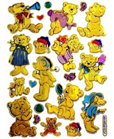 Stickers Glitter Pack 10 Sheets Cute Love Gold Teddy Bear Cartoon Stickers Label for Kids and Teachers Label Art Decal Craft ...