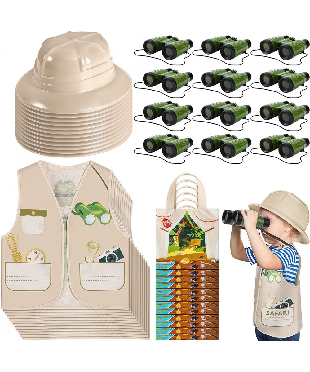 48 Pcs Kids Explorer Costume Set Include Plastic Explorer Hats Jungle Party Vest Safari Tote Bag Adventure Binoculars for Kid...