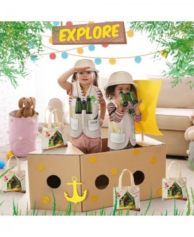 48 Pcs Kids Explorer Costume Set Include Plastic Explorer Hats Jungle Party Vest Safari Tote Bag Adventure Binoculars for Kid...