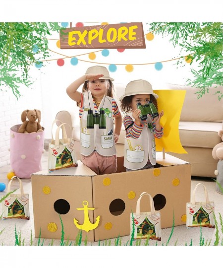 48 Pcs Kids Explorer Costume Set Include Plastic Explorer Hats Jungle Party Vest Safari Tote Bag Adventure Binoculars for Kid...