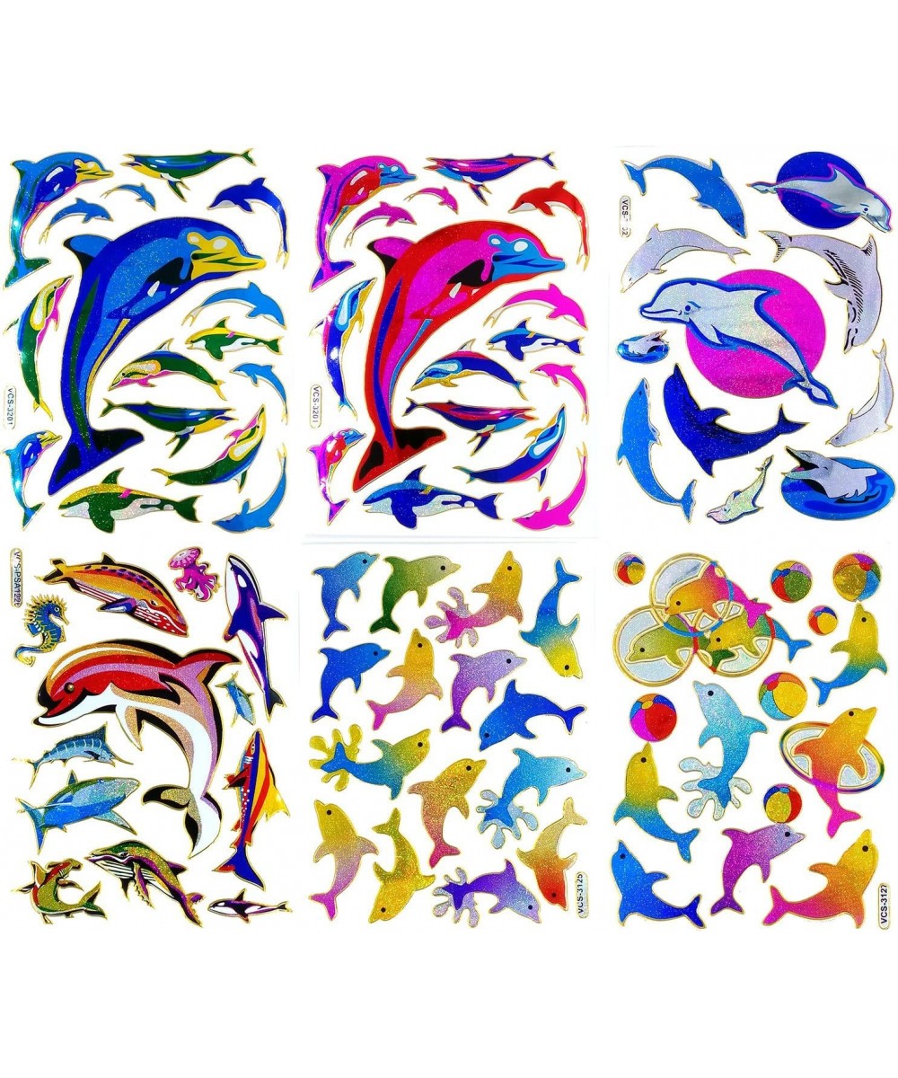 Fish003-6 Sheets Dolphin Stickers Self-adhesive Glitter Metallic Foil Reflective Decorative Scrapbook for Kids - Size 4 X 5.2...