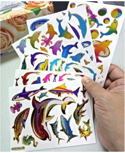 Fish003-6 Sheets Dolphin Stickers Self-adhesive Glitter Metallic Foil Reflective Decorative Scrapbook for Kids - Size 4 X 5.2...