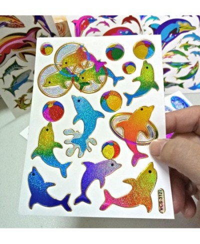 Fish003-6 Sheets Dolphin Stickers Self-adhesive Glitter Metallic Foil Reflective Decorative Scrapbook for Kids - Size 4 X 5.2...