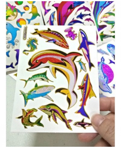 Fish003-6 Sheets Dolphin Stickers Self-adhesive Glitter Metallic Foil Reflective Decorative Scrapbook for Kids - Size 4 X 5.2...