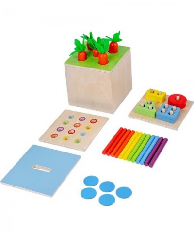 4 for 1 Toddlers Montessori Wooden Educational Toys for 3+ Year Old Girl Boy Play Kit Includes Carrot Harvest Game Coin Drop ...