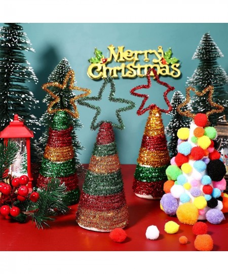 Christmas DIY Set Include 8 Pieces Craft Foam Cone White Polystyrene Art Cone Styrofoam Cones 75 Pieces Chenille Stems Pipe C...