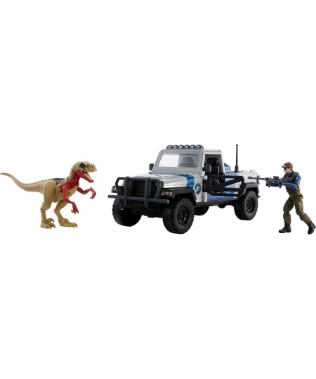 Jurassic World Truck Set Atrociraptor Dinosaur & Human Figure Movie Vehicle with Destruct Smash Area Toy Gift with Connected ...