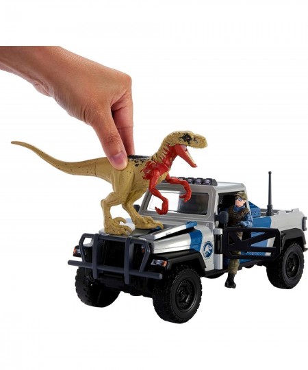 Jurassic World Truck Set Atrociraptor Dinosaur & Human Figure Movie Vehicle with Destruct Smash Area Toy Gift with Connected ...