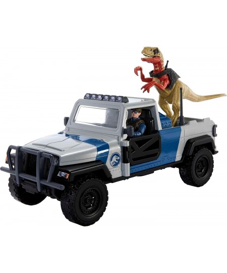 Jurassic World Truck Set Atrociraptor Dinosaur & Human Figure Movie Vehicle with Destruct Smash Area Toy Gift with Connected ...