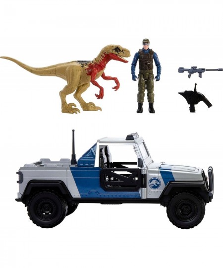 Jurassic World Truck Set Atrociraptor Dinosaur & Human Figure Movie Vehicle with Destruct Smash Area Toy Gift with Connected ...