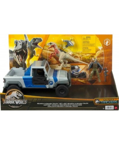 Jurassic World Truck Set Atrociraptor Dinosaur & Human Figure Movie Vehicle with Destruct Smash Area Toy Gift with Connected ...