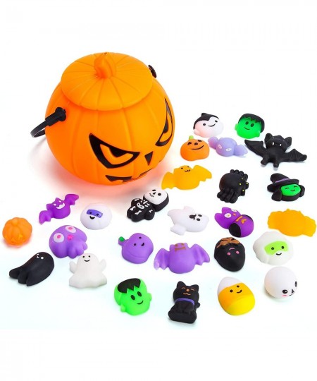 30pcs Halloween Squishy Toys with Pumpkin Bucket Kawaii Squishies Halloween Party Favors for Kids Adults Mini Squishies for B...