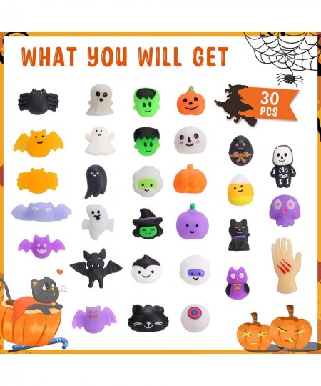 30pcs Halloween Squishy Toys with Pumpkin Bucket Kawaii Squishies Halloween Party Favors for Kids Adults Mini Squishies for B...