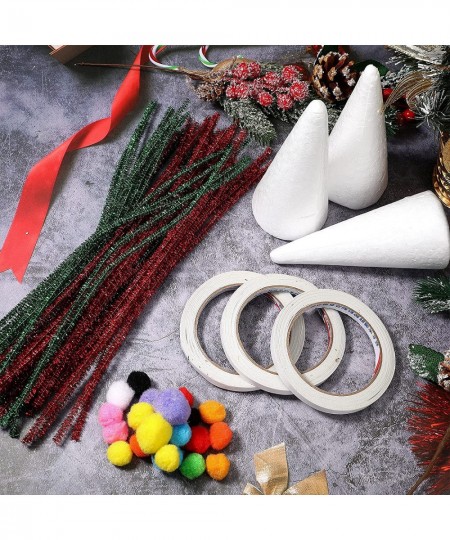 Christmas DIY Set Include 8 Pieces Craft Foam Cone White Polystyrene Art Cone Styrofoam Cones 75 Pieces Chenille Stems Pipe C...