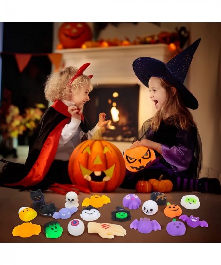 30pcs Halloween Squishy Toys with Pumpkin Bucket Kawaii Squishies Halloween Party Favors for Kids Adults Mini Squishies for B...