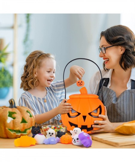 30pcs Halloween Squishy Toys with Pumpkin Bucket Kawaii Squishies Halloween Party Favors for Kids Adults Mini Squishies for B...