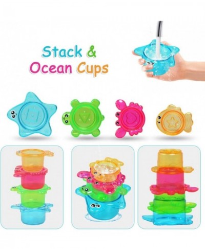 Bath Toy Fishing Floating Squirts Toy Water Scoop Swimming Whales and Stacking Cups with Organizer Bag(12 Pack) Bathtub Tub T...