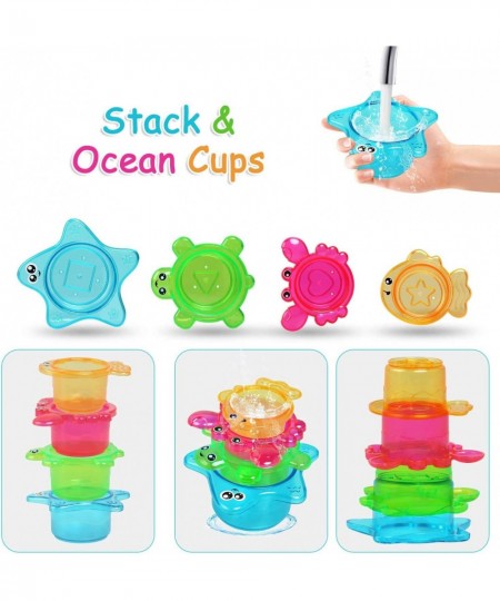 Bath Toy Fishing Floating Squirts Toy Water Scoop Swimming Whales and Stacking Cups with Organizer Bag(12 Pack) Bathtub Tub T...