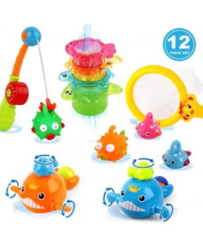 Bath Toy Fishing Floating Squirts Toy Water Scoop Swimming Whales and Stacking Cups with Organizer Bag(12 Pack) Bathtub Tub T...