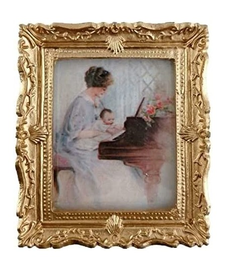 House Miniature Accessory First Piano Lesson Picture Painting Gold Frame $18.67 - Dollhouse Accessories