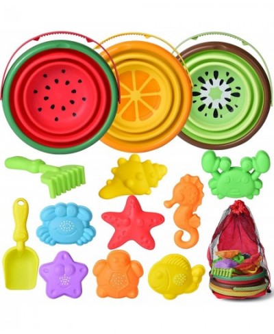 13Pcs Beach Toys Sand Toys Set for Kids with Silicone Foldable Beach Bucket Animal Sand Molds Beach Shovel Carrying Net Snow ...