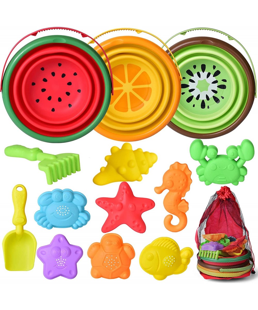 13Pcs Beach Toys Sand Toys Set for Kids with Silicone Foldable Beach Bucket Animal Sand Molds Beach Shovel Carrying Net Snow ...