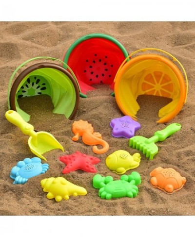 13Pcs Beach Toys Sand Toys Set for Kids with Silicone Foldable Beach Bucket Animal Sand Molds Beach Shovel Carrying Net Snow ...