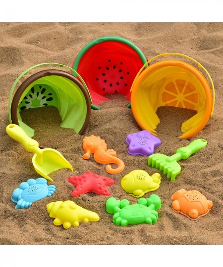 13Pcs Beach Toys Sand Toys Set for Kids with Silicone Foldable Beach Bucket Animal Sand Molds Beach Shovel Carrying Net Snow ...