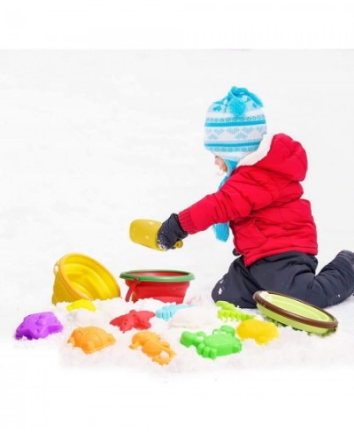 13Pcs Beach Toys Sand Toys Set for Kids with Silicone Foldable Beach Bucket Animal Sand Molds Beach Shovel Carrying Net Snow ...