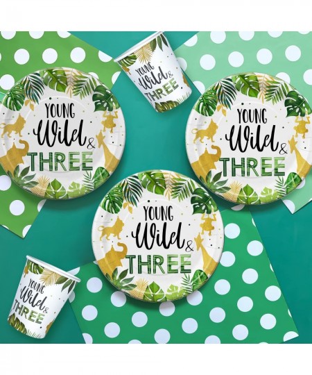 Young Wild And Three Decorations Tableware Safari Jungle Theme 3rd Birthday Party Supplies Dinnerware Include Plates Cup Napk...