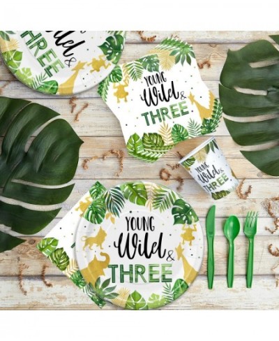 Young Wild And Three Decorations Tableware Safari Jungle Theme 3rd Birthday Party Supplies Dinnerware Include Plates Cup Napk...