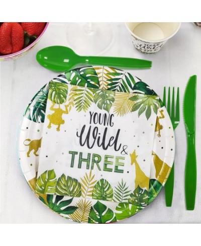 Young Wild And Three Decorations Tableware Safari Jungle Theme 3rd Birthday Party Supplies Dinnerware Include Plates Cup Napk...