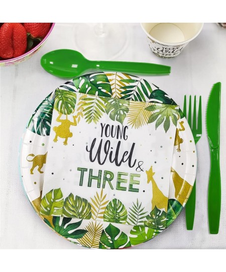 Young Wild And Three Decorations Tableware Safari Jungle Theme 3rd Birthday Party Supplies Dinnerware Include Plates Cup Napk...