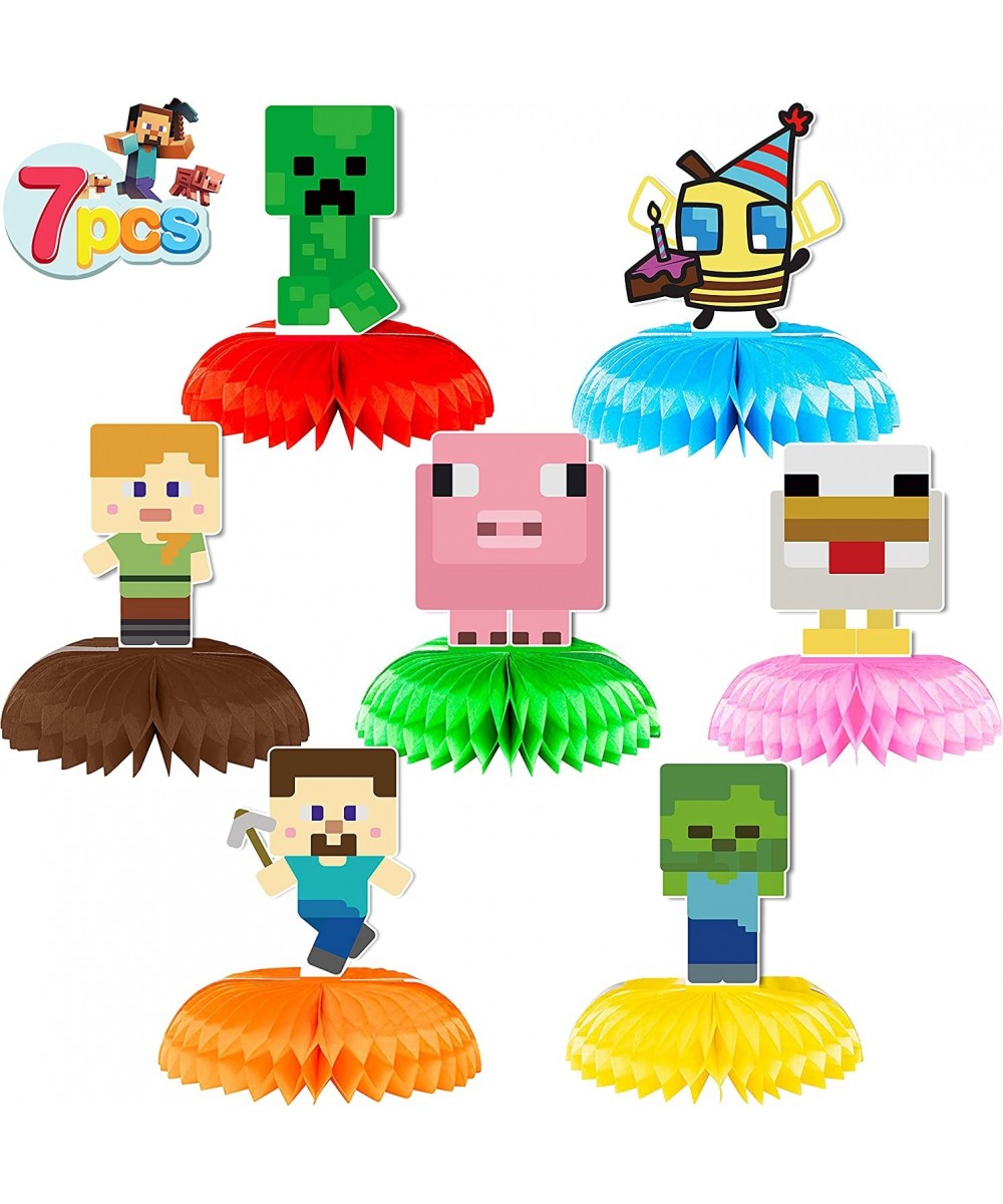 Pixel Miner Party Supplies 7Pcs Honeycomb Centerpieces for Pixelated Miner Crafting Theme Birthday Party Decorations Double S...