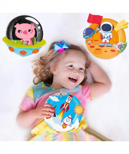 9Pcs Outer Space Paper Plate Art Kits for Kids Early Learning DIY Craft Art Project Astronaut Rocket Spacecraft Alien Themed ...