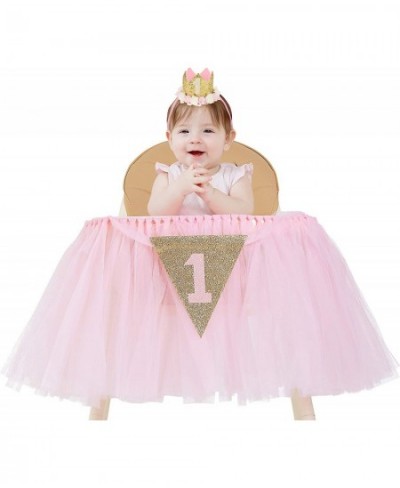 1st Birthday Girl Decoration High Chair Tutu Skirt Banner No.1 - Cake Smash 1st Birthday Decorations for Baby Girls - First B...