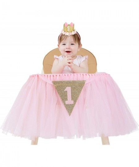 1st Birthday Girl Decoration High Chair Tutu Skirt Banner No.1 - Cake Smash 1st Birthday Decorations for Baby Girls - First B...