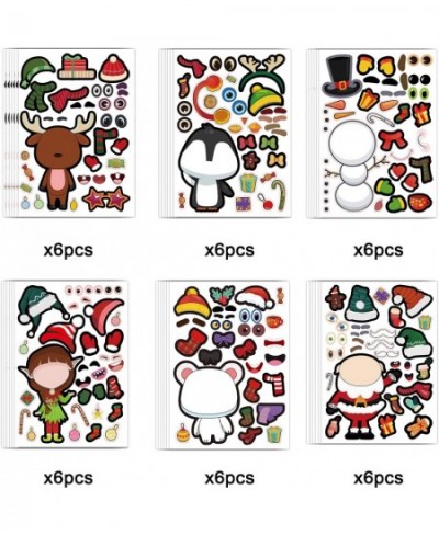 36 PCS Christmas Stickers Make-a-face Christmas Stickers for Kids Party Games DIY Santa Claus Snowman Reindeer Design Sticker...