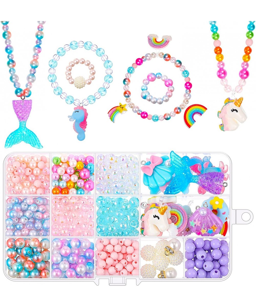 540 Pieces Unicorn Mermaid DIY Bead Jewelry Making Kit for Girls Rainbow Shell Necklace Bracelet Craft Art for Kids Unicorn M...