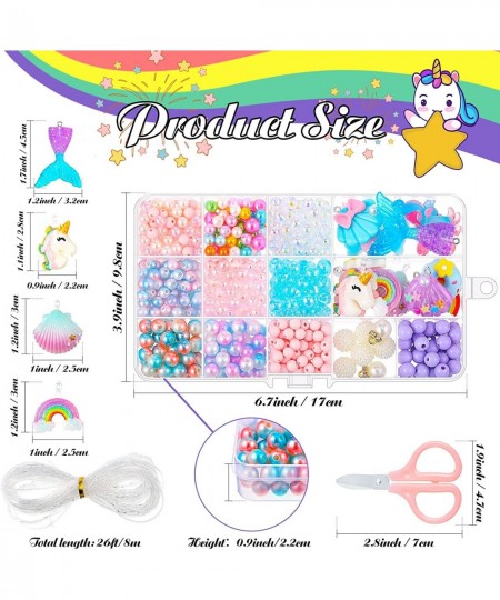 540 Pieces Unicorn Mermaid DIY Bead Jewelry Making Kit for Girls Rainbow Shell Necklace Bracelet Craft Art for Kids Unicorn M...