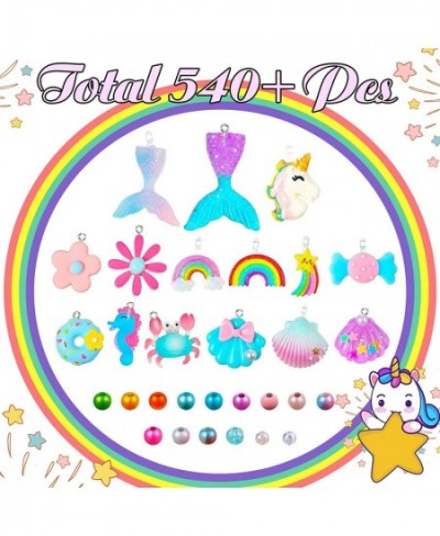 540 Pieces Unicorn Mermaid DIY Bead Jewelry Making Kit for Girls Rainbow Shell Necklace Bracelet Craft Art for Kids Unicorn M...