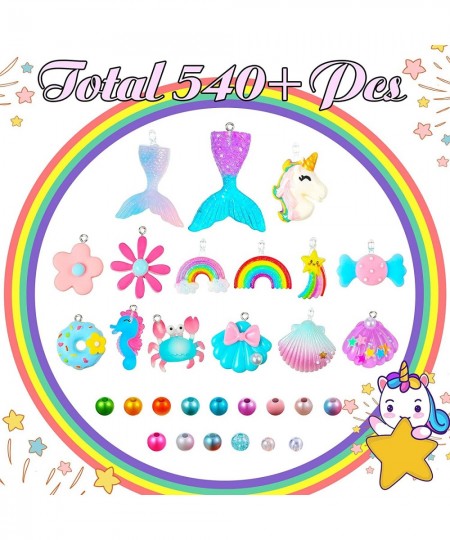 540 Pieces Unicorn Mermaid DIY Bead Jewelry Making Kit for Girls Rainbow Shell Necklace Bracelet Craft Art for Kids Unicorn M...