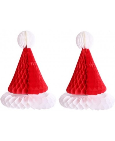 2Pcs Christmas Santa Hat Paper Honeycomb Hanging Xmas Santa Cap Table Decoration for Holiday Christmas Tree Decoration (Red) ...