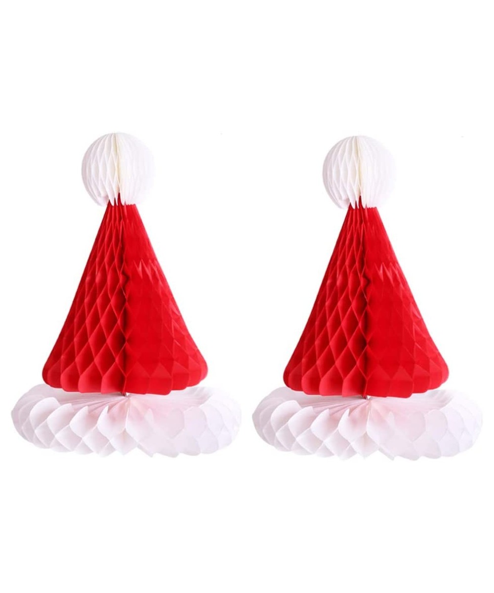 2Pcs Christmas Santa Hat Paper Honeycomb Hanging Xmas Santa Cap Table Decoration for Holiday Christmas Tree Decoration (Red) ...