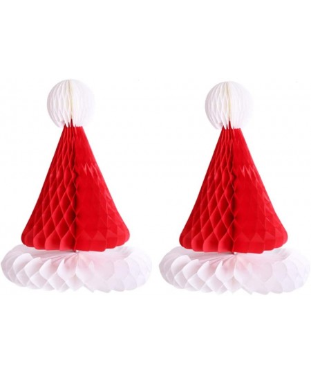 2Pcs Christmas Santa Hat Paper Honeycomb Hanging Xmas Santa Cap Table Decoration for Holiday Christmas Tree Decoration (Red) ...