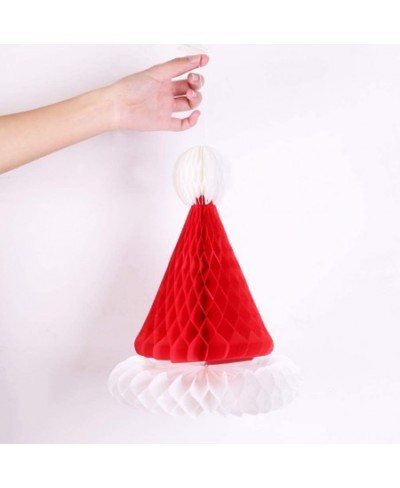 2Pcs Christmas Santa Hat Paper Honeycomb Hanging Xmas Santa Cap Table Decoration for Holiday Christmas Tree Decoration (Red) ...